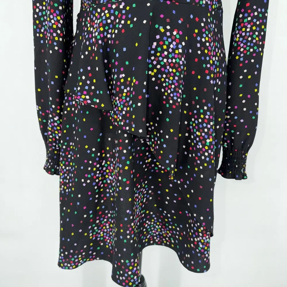 Kate Spade Confetti Pop Smocked Midi Dress Black Multicolor Cheer Size 4